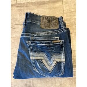 Salvage Jeans Mens 31 X 30‎ Blue Mayhem Straight Buckle Distressed